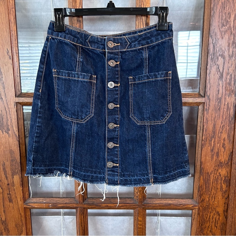 Stradivarius EUC Denim Skirt Size 4 raw hem